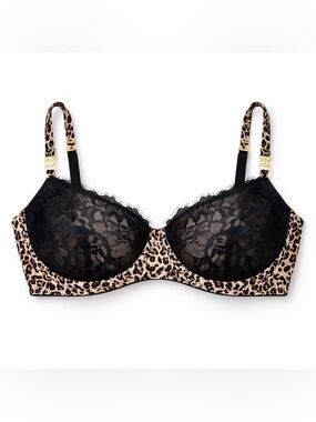 Adore Me Cara Leopard Print Lace Balconette Bra 40DD Unlined Underwire Lingerie
